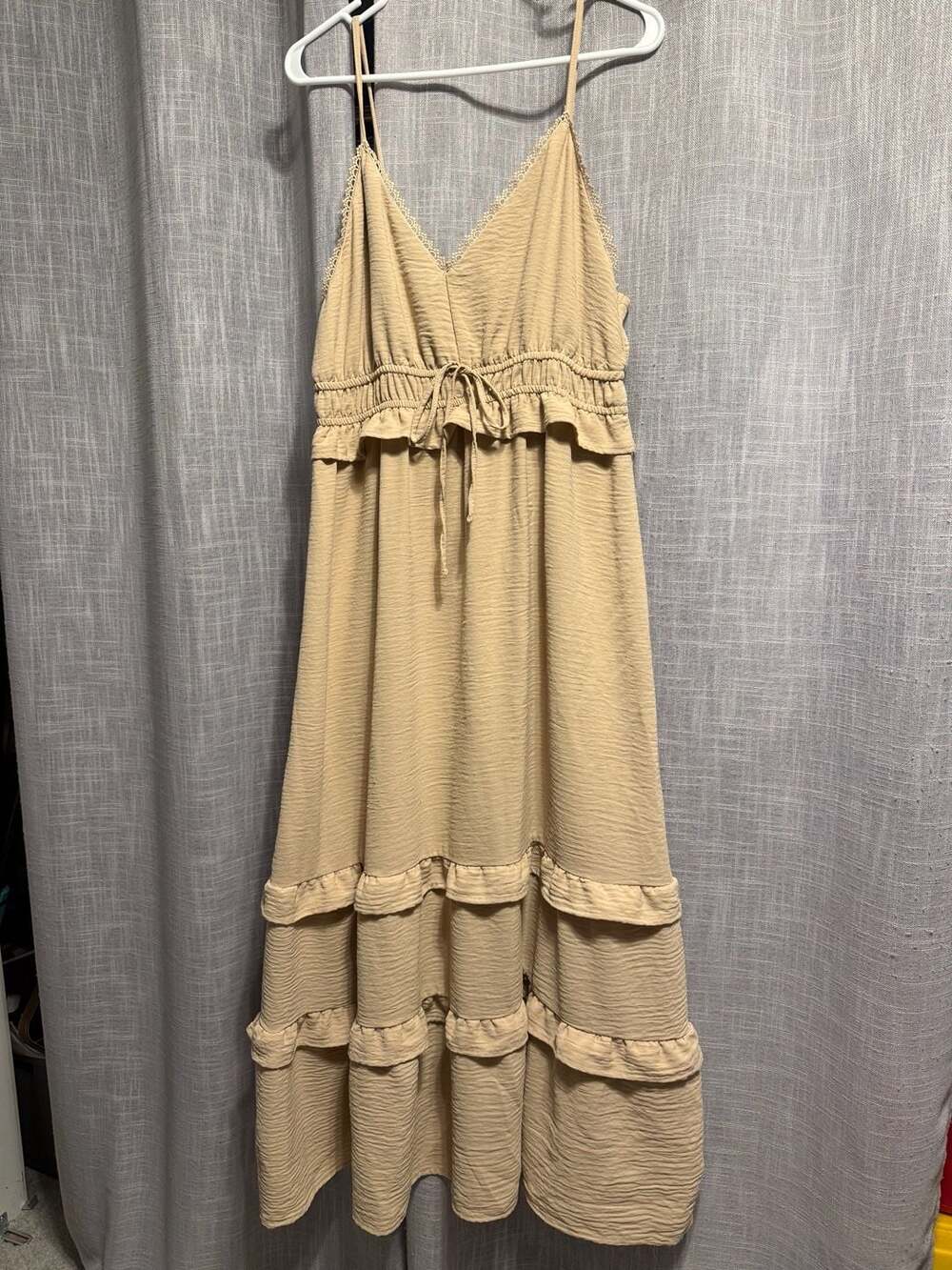 WallFlower Maxi Dress Tan Tiered Ruffle Sleeveless